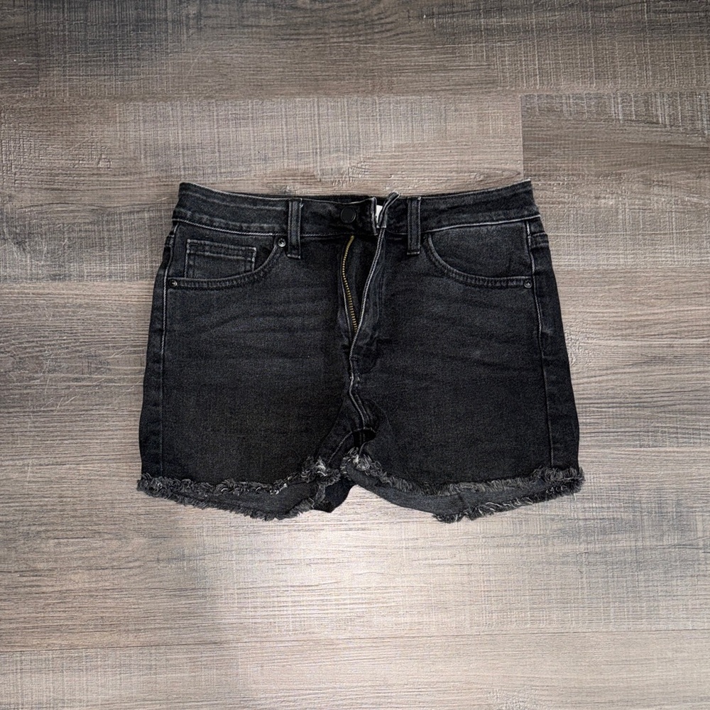 Just Black Washed Black Frayed Hem Denim Shorts